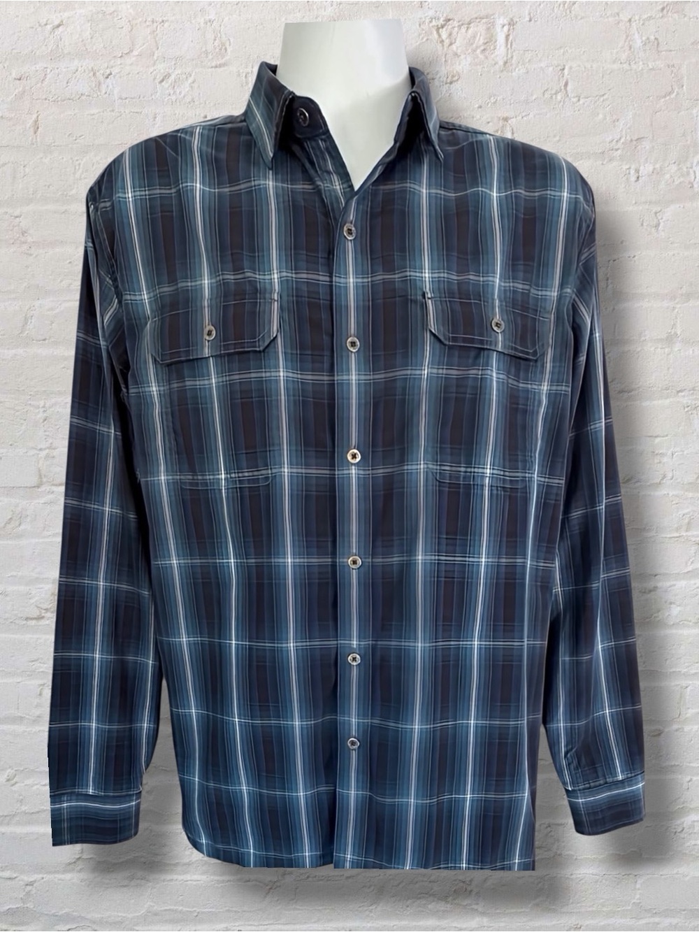 Kuhl Mens Large Blue Plaid Performance Hiking Shirt Long Sleeve Outdoor